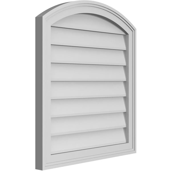 Arch Top Surface Mount PVC Gable Vent: Functional, W/ 2W X 1-1/2P Brickmould Frame, 24W X 26H